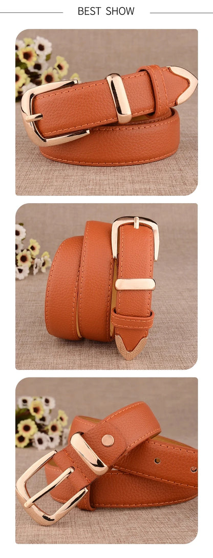 High-quality women's leather belt with a vintage buckle