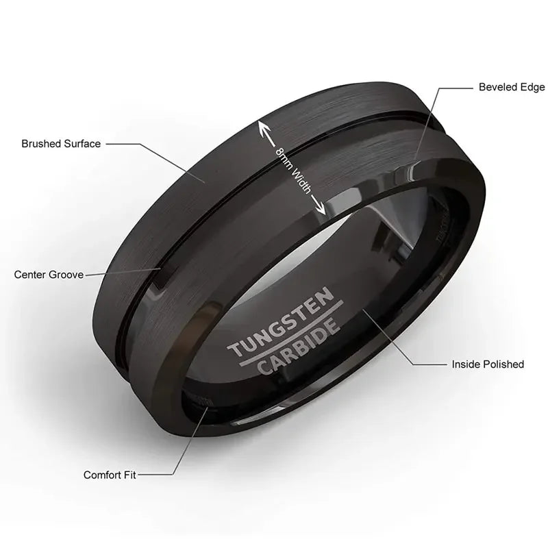 Men's 8mm black stainless steel ring