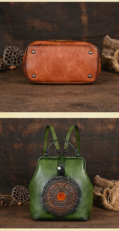 Women's vintage leather backpack, luxurious and elegant
