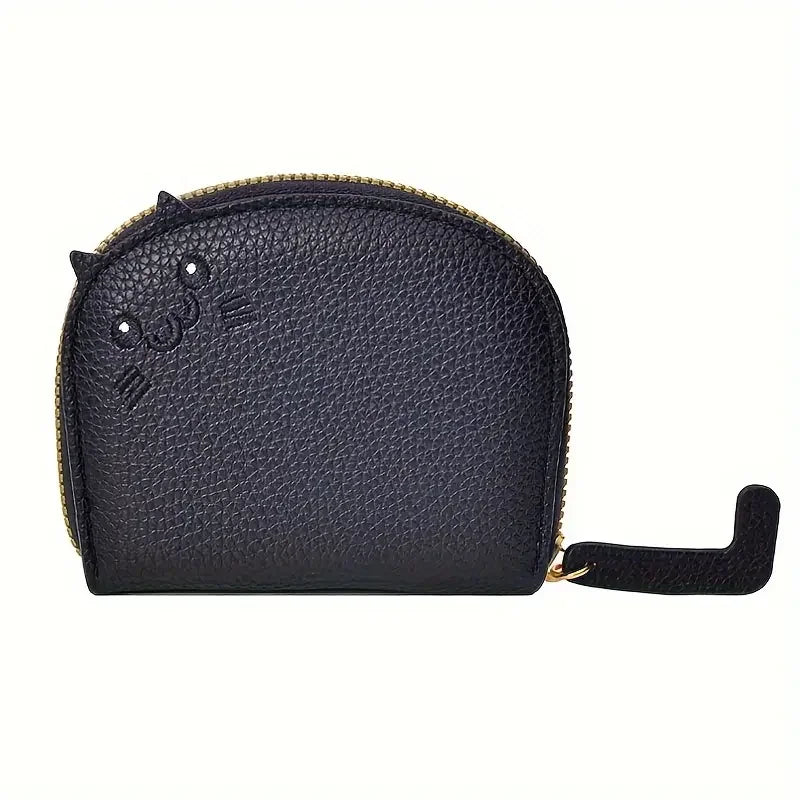 Card holder with a cat-shaped design and multiple compartments.
