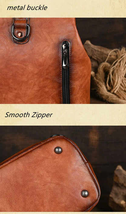 Women's vintage leather backpack, luxurious and elegant