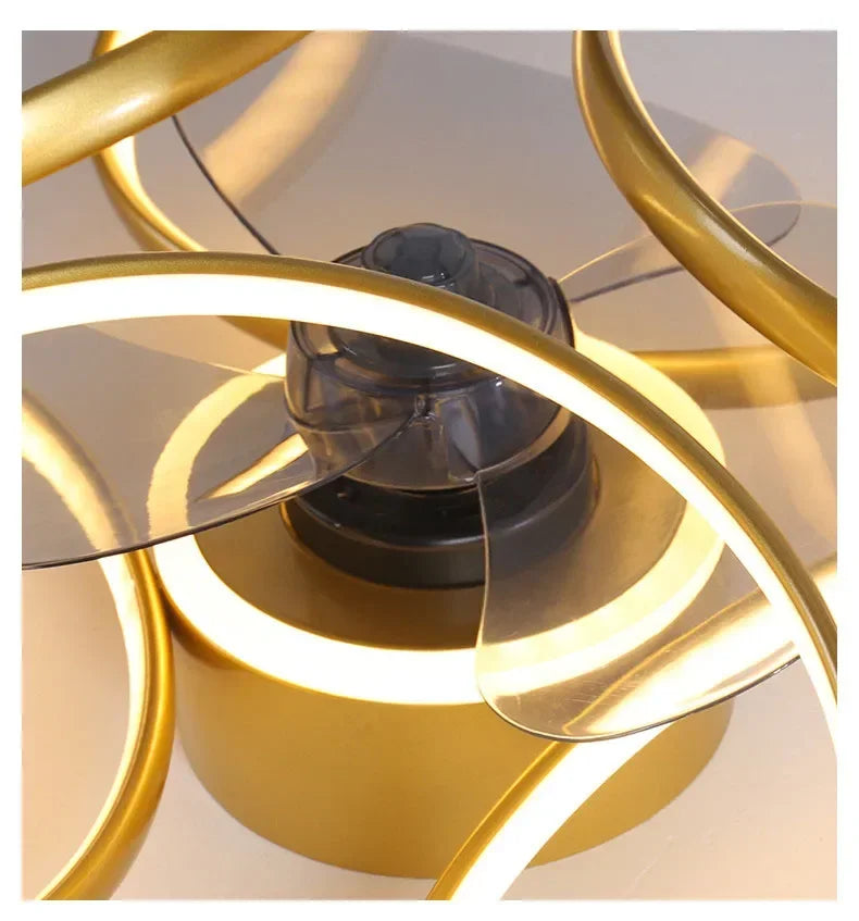 Smart Nordic ceiling fan with LED light, dimmable and silent, with remote control. Bedroom lighting