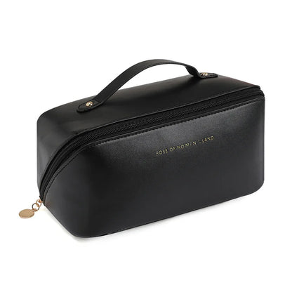 A sophisticated, portable, and large toiletry bag for cosmetics or personal hygiene items.