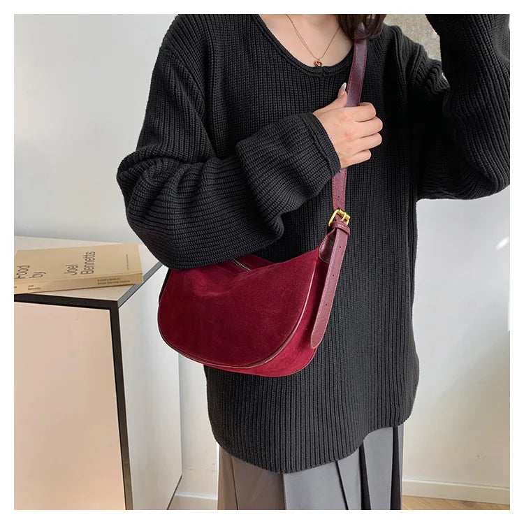 Women's vintage suede crossbody bag, casual and versatile