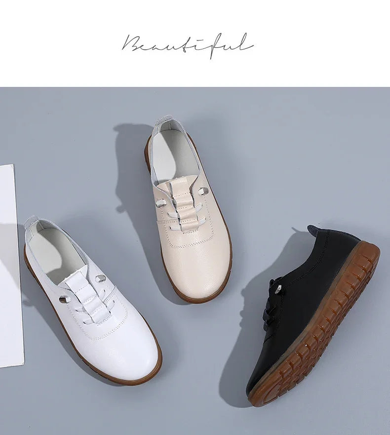 Women's casual sneakers, ballet flat style, made of genuine leather