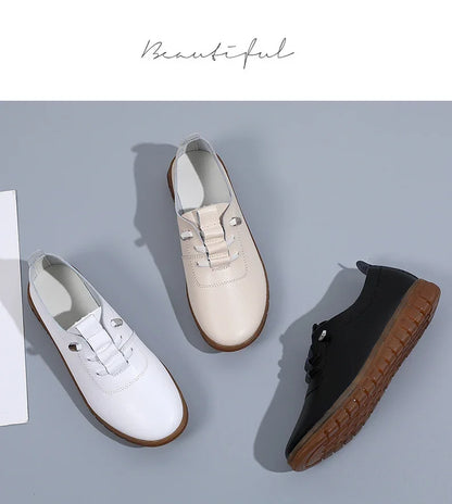 Women's casual sneakers, ballet flat style, made of genuine leather