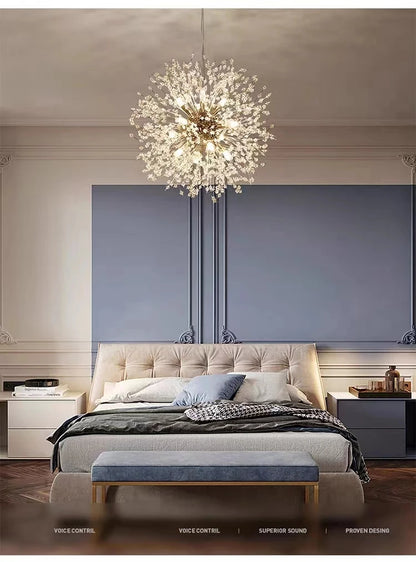 Luminária pendente LED moderna Sky Star Fireball Crystal, modelo Dandelion, ideal para restaurantes, salas de estar e bares. Arte dinamarquesa.