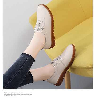 Women's casual sneakers, ballet flat style, made of genuine leather