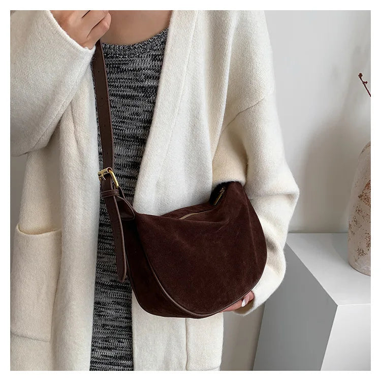 Women's vintage suede crossbody bag, casual and versatile