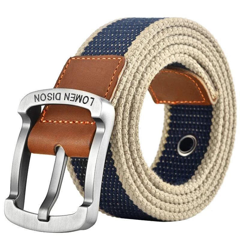 Men's tactical canvas belt, modern and casual, goes well with jeans, ideal accessory for outdoor sports and hunting, with nylon pin buckle