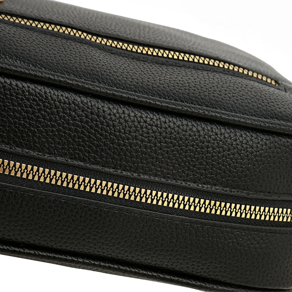 Women's leather tote bag, classic style with crossbody strap and chain detail
