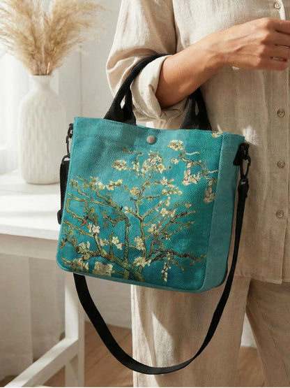 Women's Canvas Tote Bag Featuring Van Gogh's "Almond Blossom" – Crossbody and Hand-Carry with Removable Strap for Everyday Use and Shopping