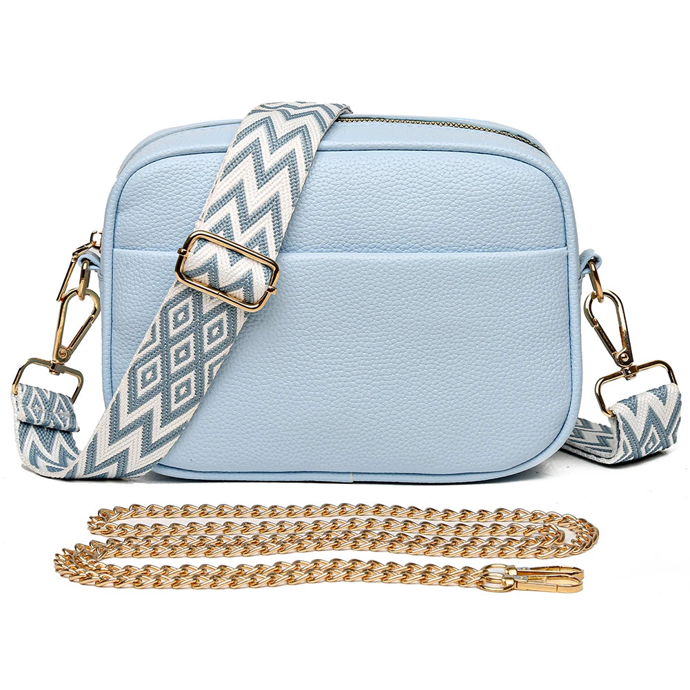Women's leather tote bag, classic style with crossbody strap and chain detail