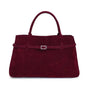 Women's handbag made of synthetic suede with a decorative buckle, large capacity, and snap closure