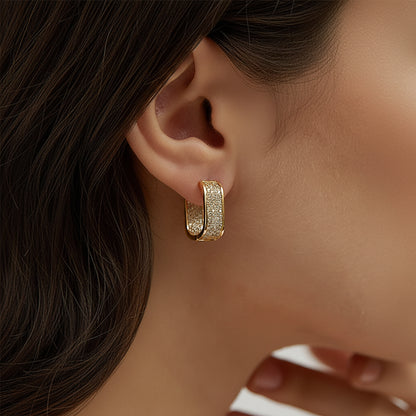 Women's silver or gold hoop earrings set with cubic zirconia