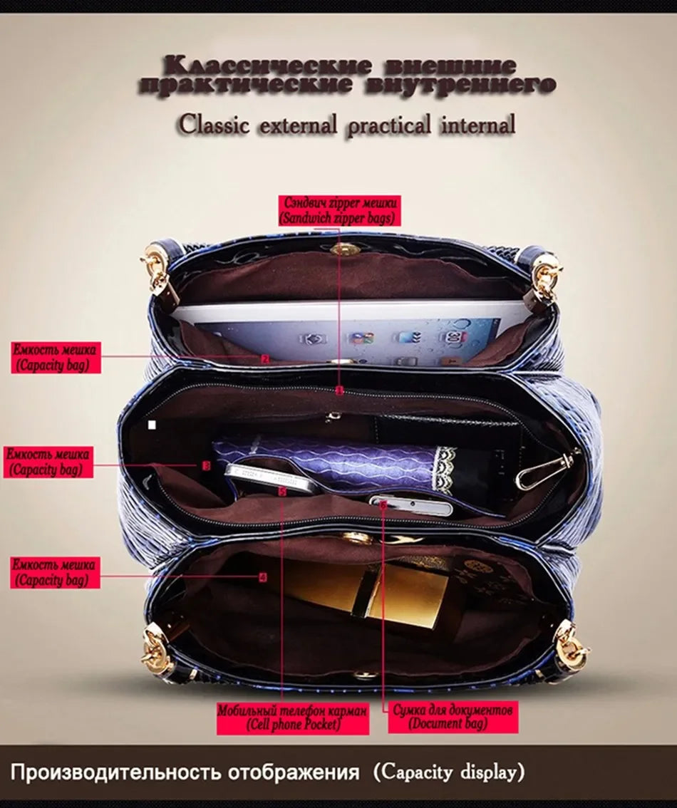 Women's satchel and tote bag with crocodile print and top handle. Stylish