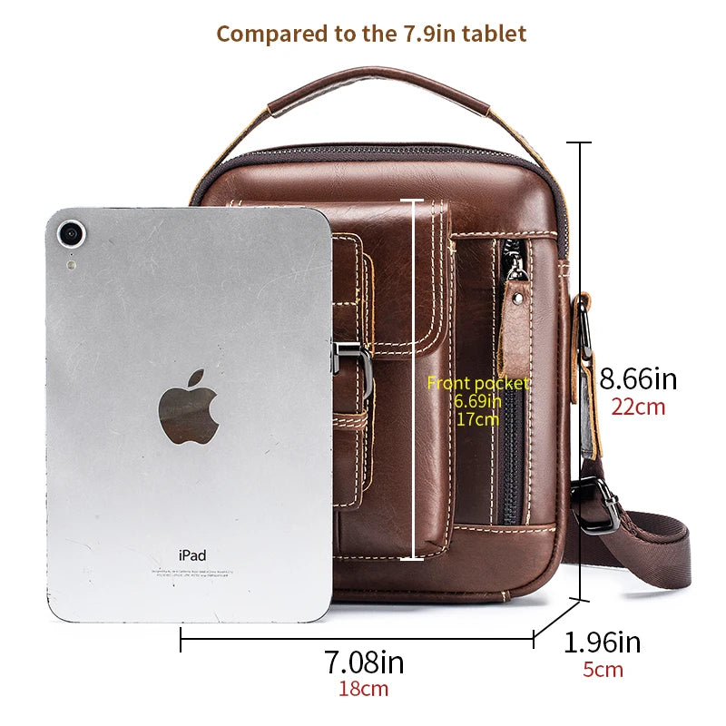 Small and versatile vertical shoulder bag in genuine leather for men
