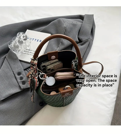 Modern and elegant women's bag in a solid color with a braided effect, ideal for use as a shoulder bag, crossbody bag or handbag