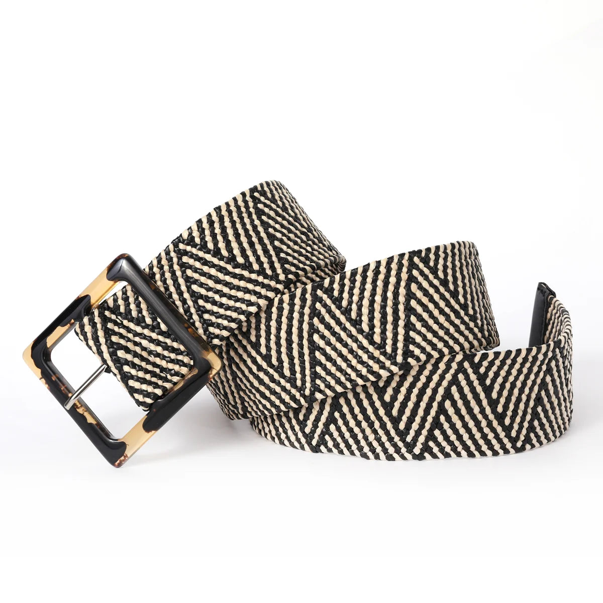 Elegant vintage women's belt, braided, bohemian style with a square buckle