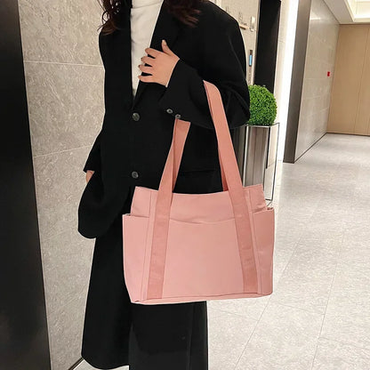 Bolsa de ombro de grande capacidade para mulheres, bolsa casual de nylon durável com vários bolsos, sacola de viagem leve