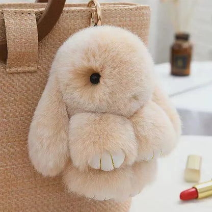Adorable and fun women's keychain with a rabbit fur pendant.