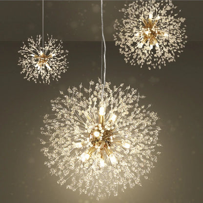 Luminária pendente LED moderna Sky Star Fireball Crystal, modelo Dandelion, ideal para restaurantes, salas de estar e bares. Arte dinamarquesa.