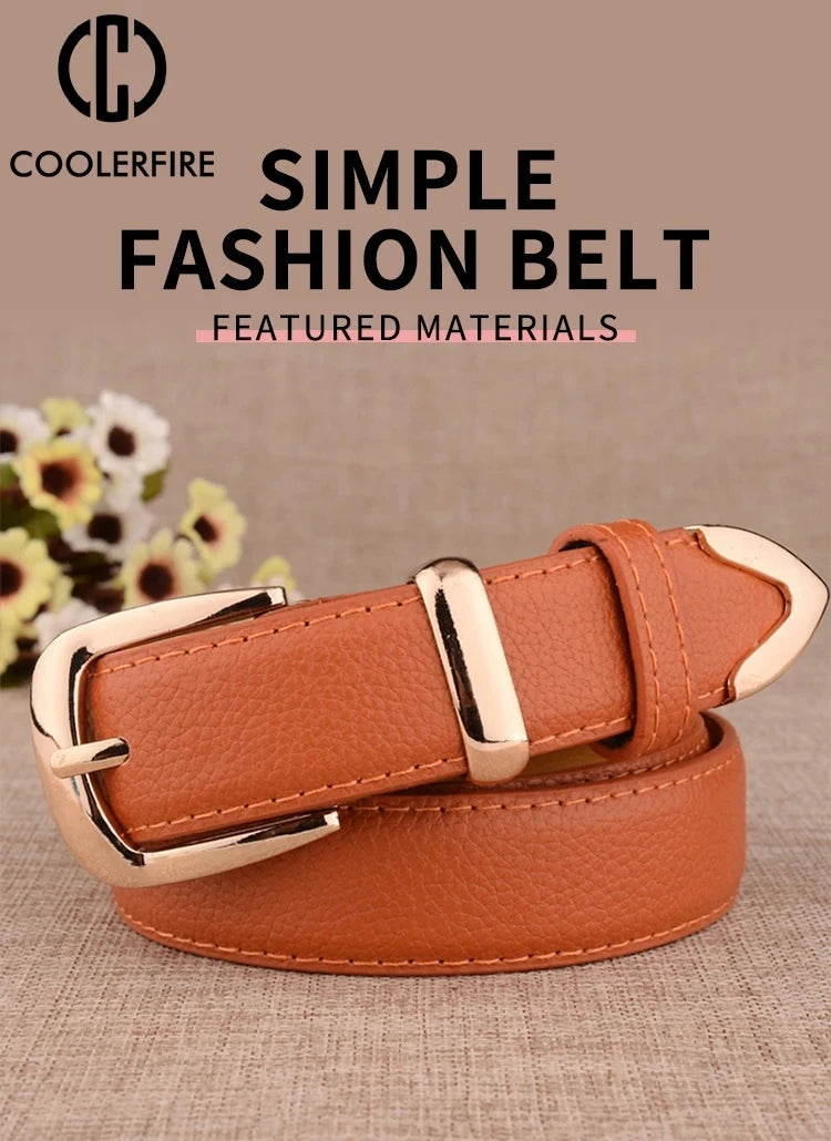 High-quality women's leather belt with a vintage buckle
