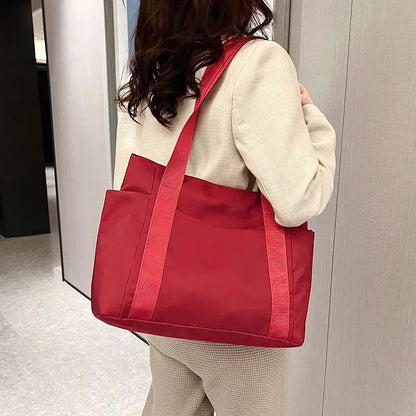 Bolsa de ombro de grande capacidade para mulheres, bolsa casual de nylon durável com vários bolsos, sacola de viagem leve