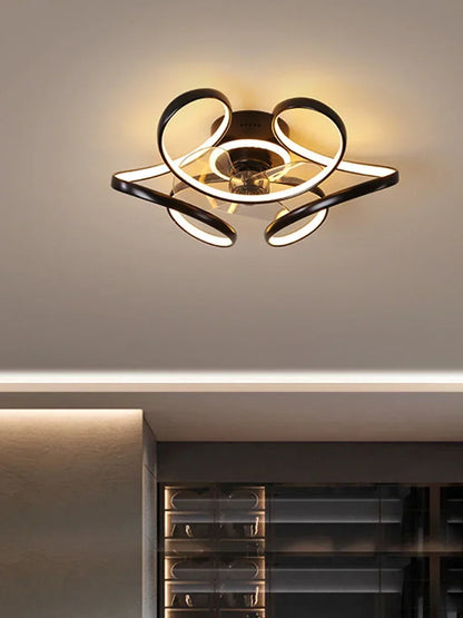 Smart Nordic ceiling fan with LED light, dimmable and silent, with remote control. Bedroom lighting