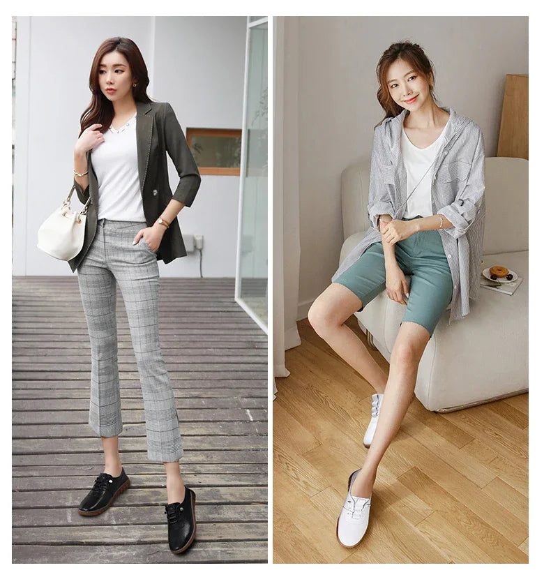 Women's casual sneakers, ballet flat style, made of genuine leather