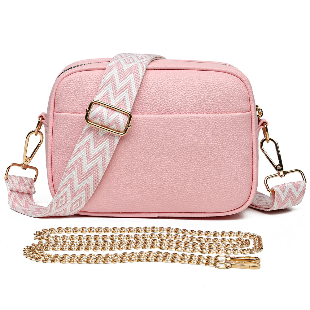 Women's leather tote bag, classic style with crossbody strap and chain detail