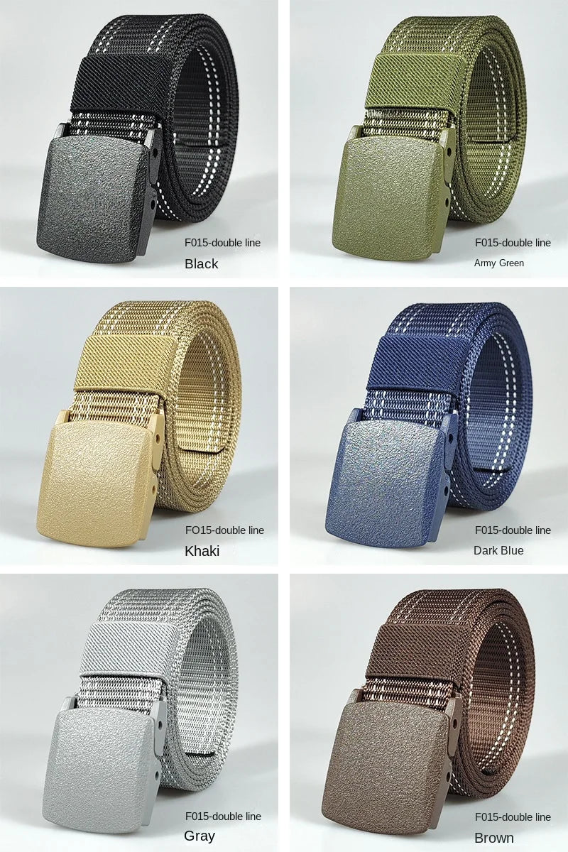 Men's casual belt for outdoor activities, made of canvas and nylon, without metal