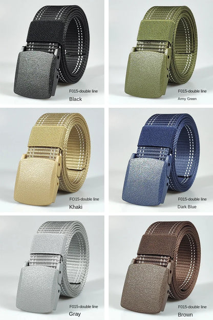 Men's casual belt for outdoor activities, made of canvas and nylon, without metal