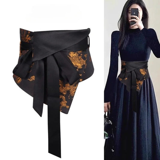 Vintage embroidered corset belt for women, waist shaper for dresses and shirts, with floral lacing