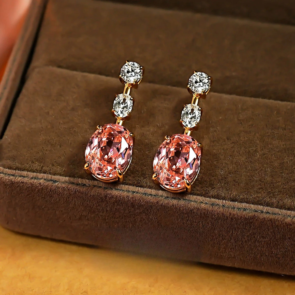 S925 Silver Earpiece 2ct Papalacha Pink Orange Zircon Inlaid Earnail Color Treasure Eardrop Light Luxury Gentle Jewelry