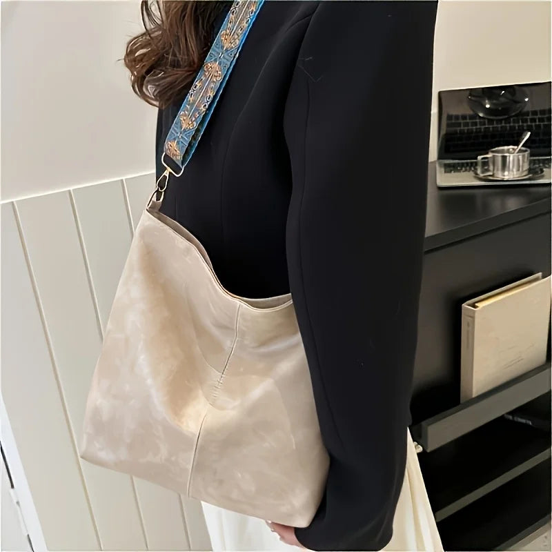 Women's bohemian-style handbag with vintage embroidery and a wide strap