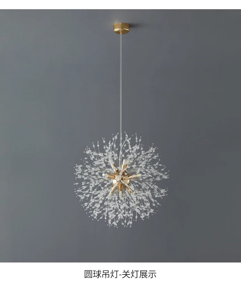 Luminária pendente LED moderna Sky Star Fireball Crystal, modelo Dandelion, ideal para restaurantes, salas de estar e bares. Arte dinamarquesa.