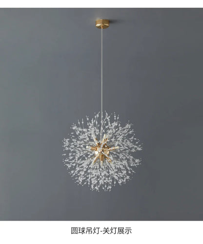 Luminária pendente LED moderna Sky Star Fireball Crystal, modelo Dandelion, ideal para restaurantes, salas de estar e bares. Arte dinamarquesa.