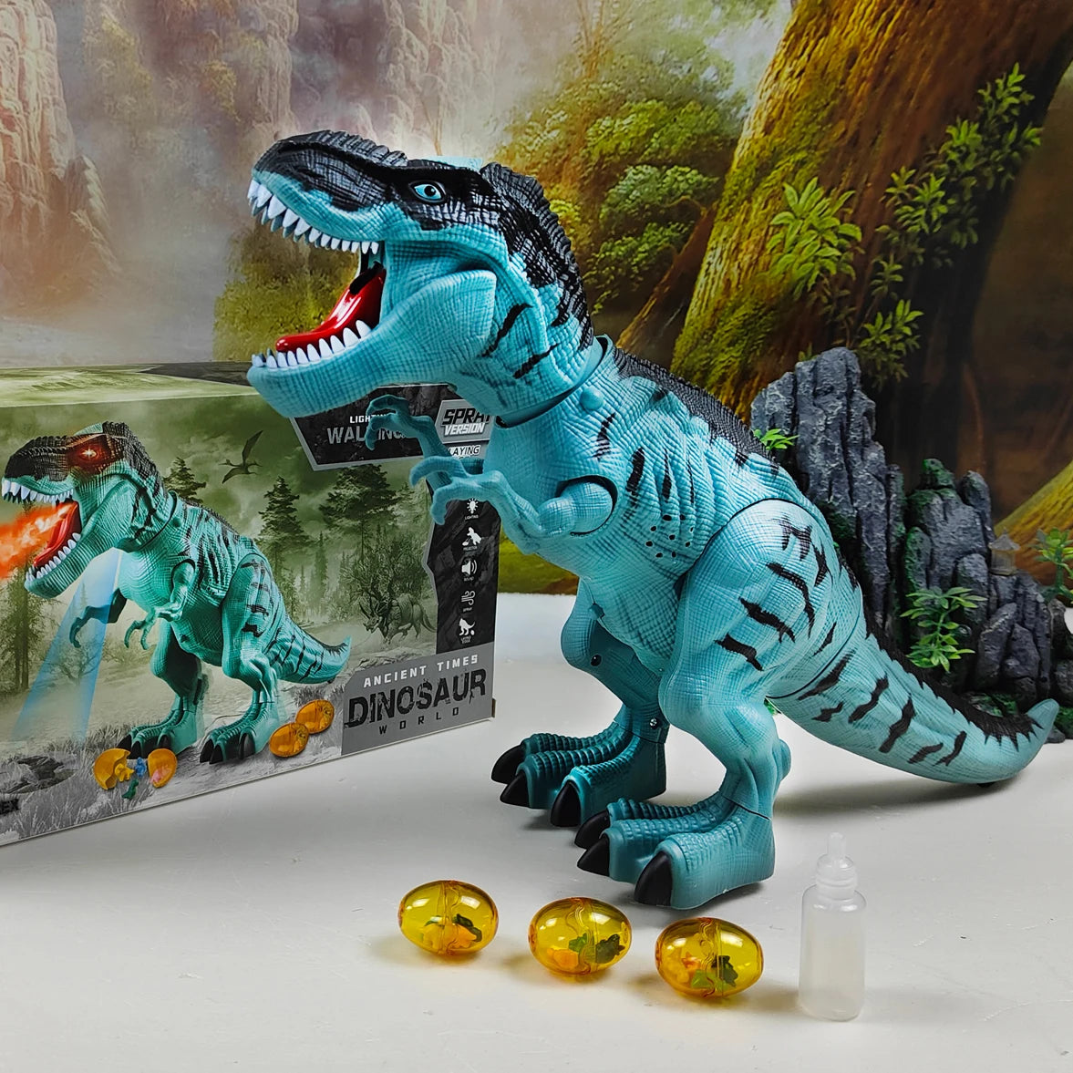 Large, Electric Mechanical Dinosaur Robot Toy for Children – Walks, Releases Smoke, Lays Eggs, Emits Light and Sound