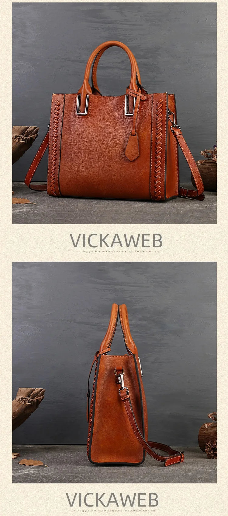 Women's genuine leather shopper bag with zipper closure