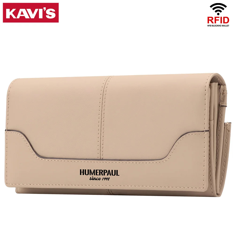 Elegant women's wallet in genuine leather, with RFID-protected card slots and a coin purse.