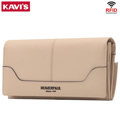 Elegant women's wallet in genuine leather, with RFID-protected card slots and a coin purse.