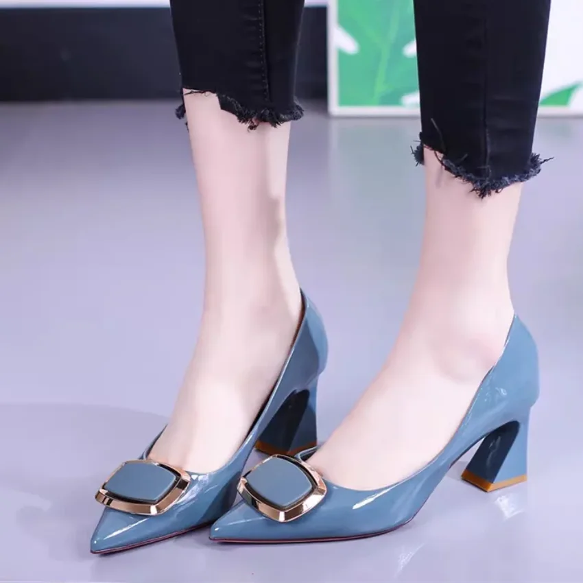 Elegant patent leather high-heeled shoes