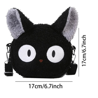 Japanese-style girl's bag in the shape of a plush cat, ideal for wearing on the shoulder or crossbody, compact enough for a cell phone and a wallet