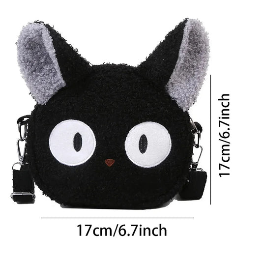 Japanese-style girl's bag in the shape of a plush cat, ideal for wearing on the shoulder or crossbody, compact enough for a cell phone and a wallet