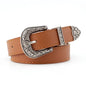 Adjustable women's boho western style belt with round buckle