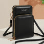Modern, compact, and secure women's cell phone bag. Holds phones, cards, and documents