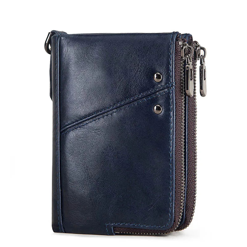Unisex wallet in genuine leather, compact, with a sophisticated design and RFID-protected compartment for cards