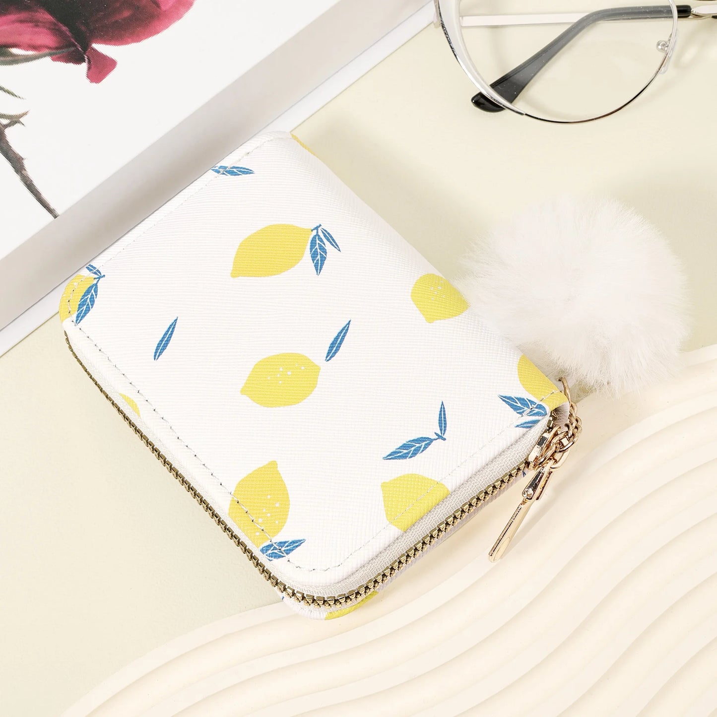 New women's card case With a Pom-pom Charm, Credit card holder, women's short wallet