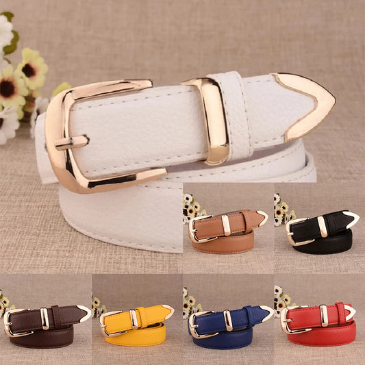 High-quality women's leather belt with a vintage buckle